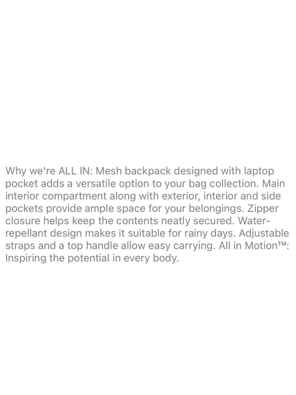All in Motion Air Mesh Backpack-
CREAM - New - Picture 4 of 8